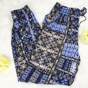 Joe B Boho Blue Pattern Stretchy Light Joggers Size Small Rayon